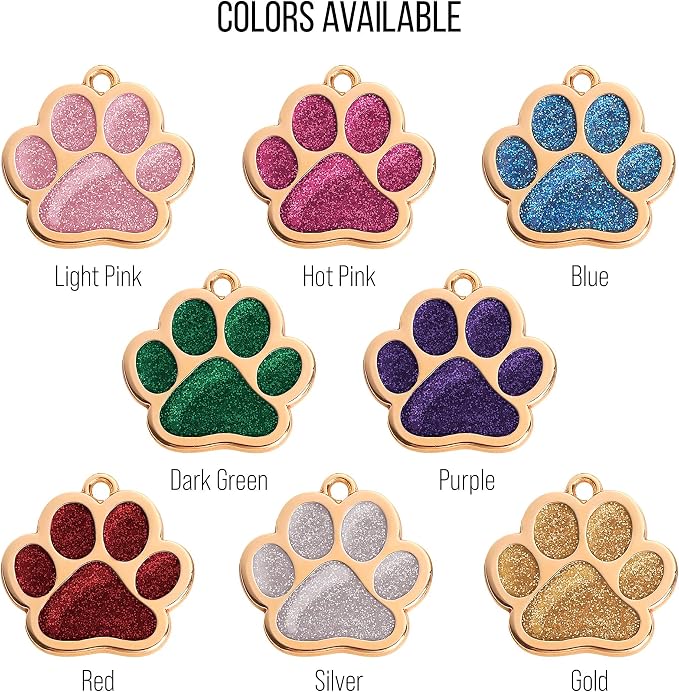 Paw Shape Dog ID Tag Stainless Steel Custom Laser Engraved, Cute Bling Glitter - Image 5