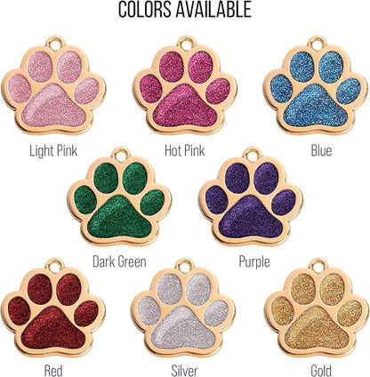 Paw Shape Dog ID Tag Stainless Steel Custom Laser Engraved, Cute Bling Glitter - Image 5