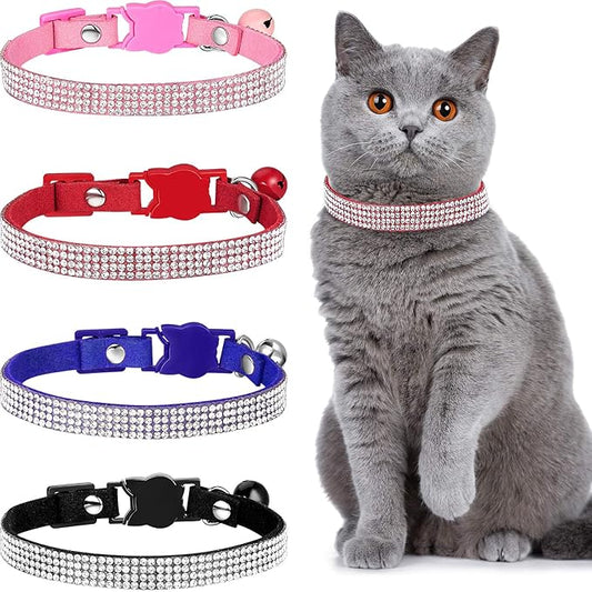 Weewooday 4 Pieces Rhinestones Cat Collars Breakaway Cat Collar by Weewooday