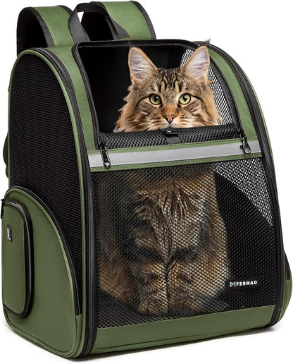 Pet Backpack Carrier, Large Cat Carrier Backpack Up to 20 Lbs by FERMAO