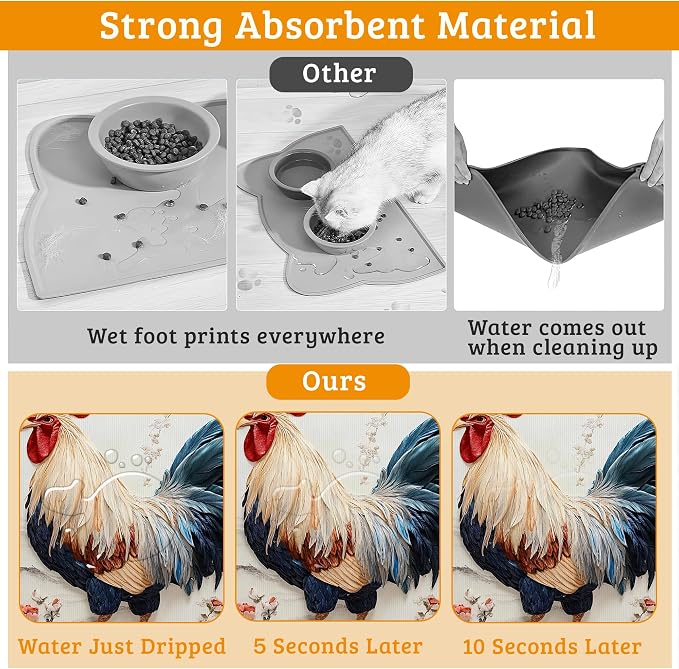 Dog Bowl Mat, Chicken Painting Pet Feeding Mat - Image 3