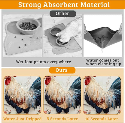 Dog Bowl Mat, Chicken Painting Pet Feeding Mat - Image 3