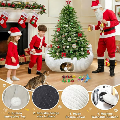OurWarm White Plush Cat Tunnel Bed Under Christmas Tree, 95cm Large Cat Tunnel - Image 5