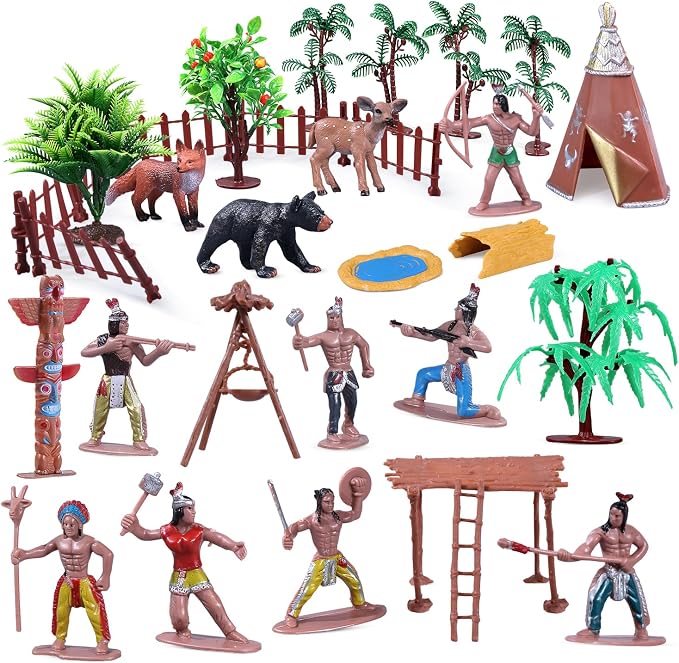 31Pcs Native American Village Playset, Totem Pole, Tribal Cultural History by kukifun