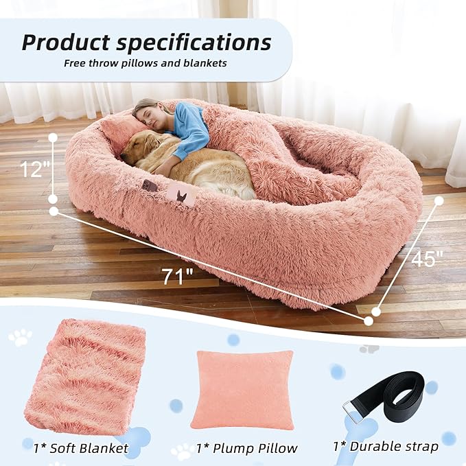 Human Dog Bed, Washable Faux Fur Pet Bed - Image 5