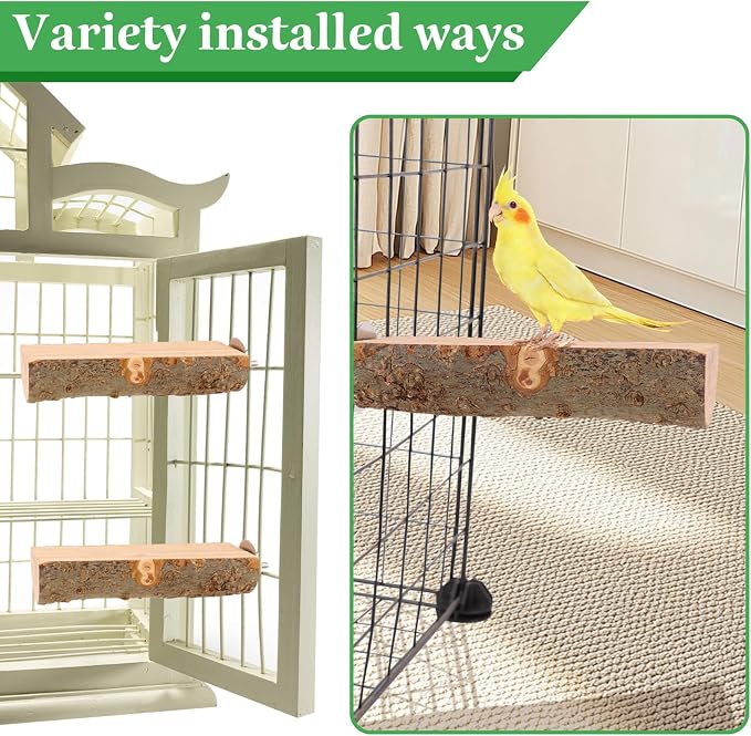 2PCS Natural Wood Bird Perch Platform - Image 6