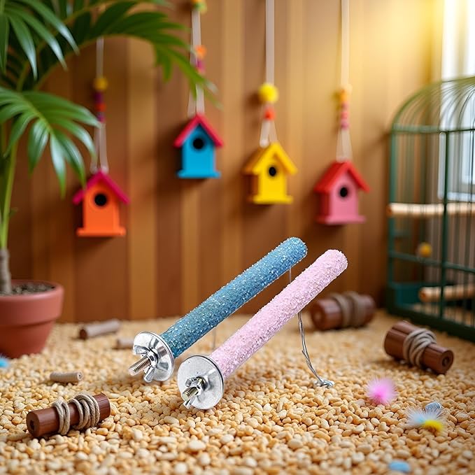 2 Pcs Multi-Color Random Bird Perch Stand Toy Wood Parrot Perch Stand Grinding - Image 4