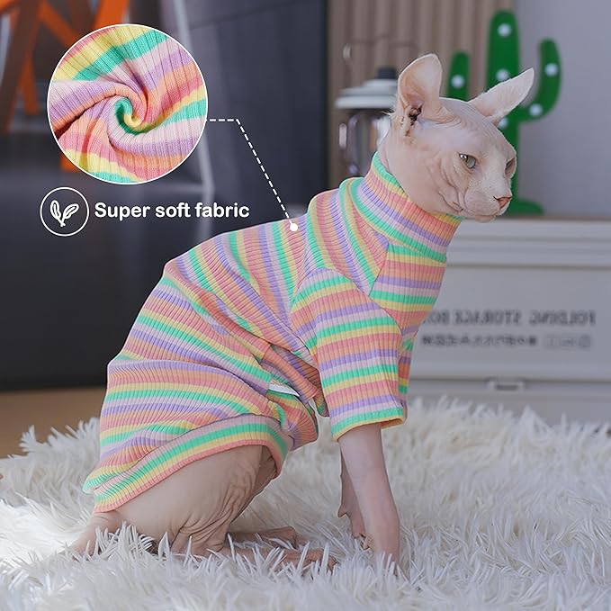 PUMYPOREITY Sphynx Cat Clothes: Soft, Stretchy Rainbow Sweater & Turtleneck - Image 3