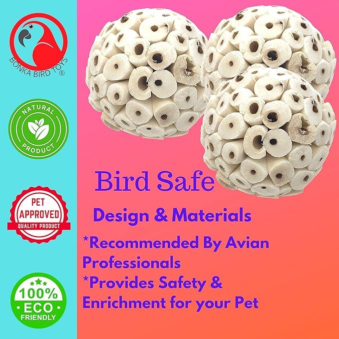 Bonka Bird Toys 1214 Pk3 All-Natural Sola Atta Balls, Soft and Lightweight Chew - Image 7