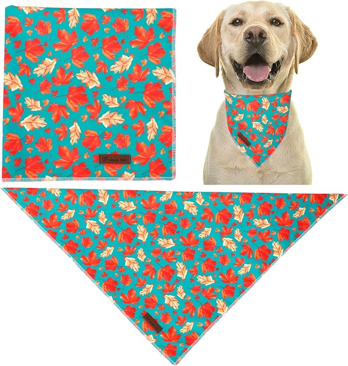 Fall Dog Bandana – Green Maple Leaf Triangle Scarf - Image 4