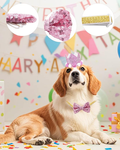 PET SHOW Pink Floral Hat, Bandana & Collar Bows Charms Set - Image 7