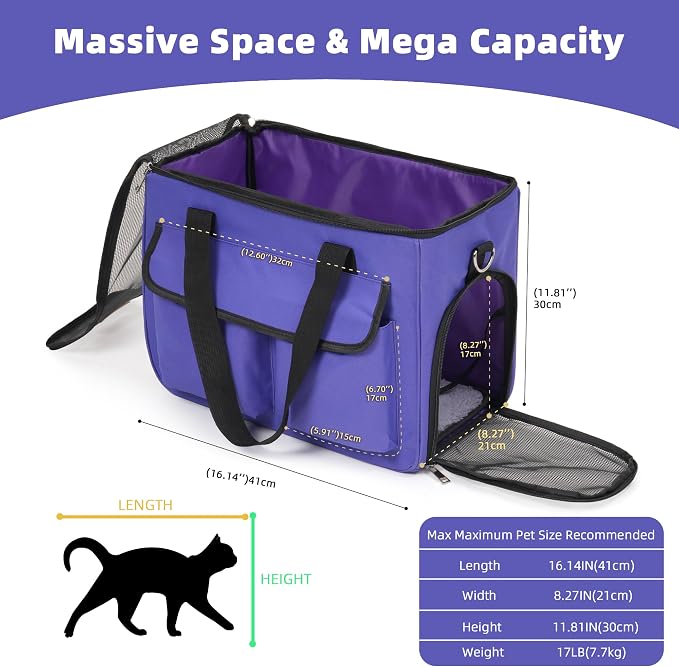Cat & Dog Carrier for Pets Up to 15 Lbs, Airline Approved Soft-Sided - Image 2