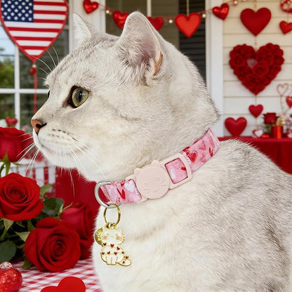 Valentine Cat Collar-2 Pack Collars Red Heart and Line Heart Print Breakaway - Image 4