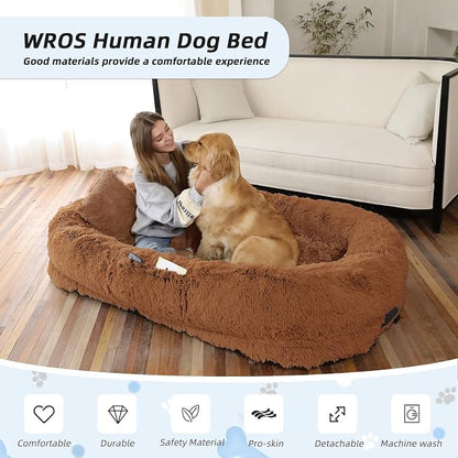 Human Dog Bed, Washable Faux Fur Pet Bed - Image 2