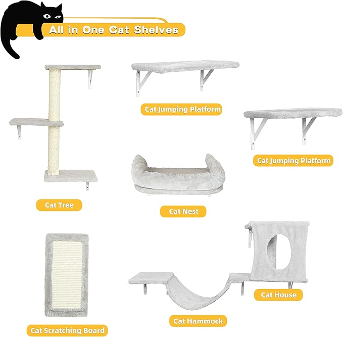 NUNU LAB Wall Mounted Cat Climber Set, Scratcher Board and Hammock, Shelves - Image 4