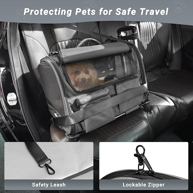 Large Pet Carrier with Wheels, Foldable Rolling Dog Carrier with Big Pocket - Image 5
