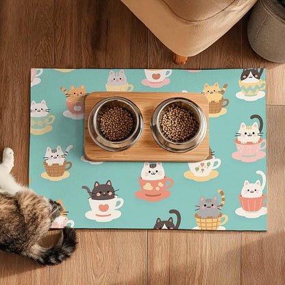 Cat Feeding Mat 24x16 inch Teacup Kitten Print Pet Bowl Placemat Non Slip Floor - Image 5