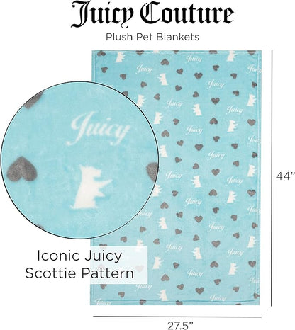 Juicy Couture Plush Flannel Pet Throw Blanket, Turquoise Juicy Scottie Hearts - Image 3
