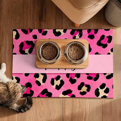 Puppy Feeding Mat 24x16 inch Hot Pink Leopard Print Pet Bowl Placemat Non Slip - Image 5