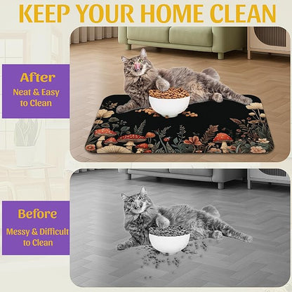 Vintage Mushroom Flower Pet Feeding Mat, Absorbent Dog Cat Bowl Pad, Fast Dry - Image 4