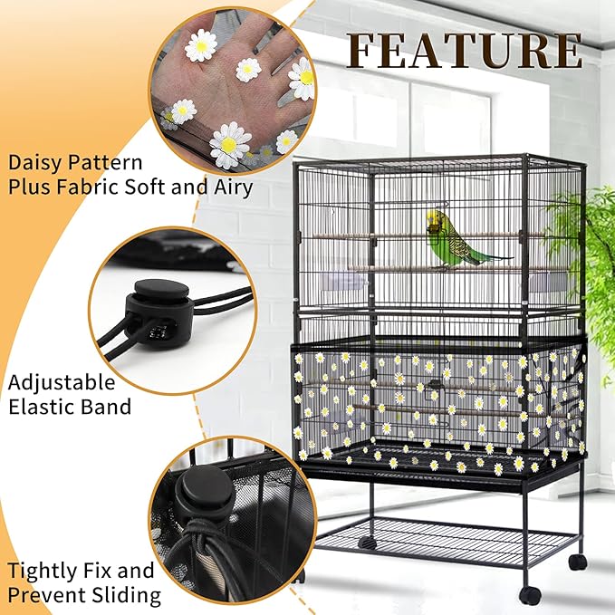 Daoeny Large Bird Cage Cover, Bird Cage Seed Catcher, Adjustable Soft Nylon - Image 4