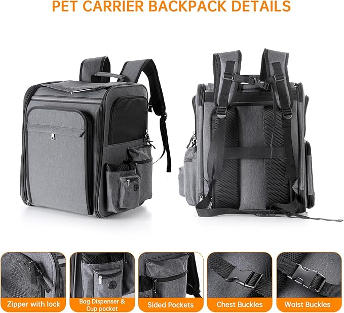 Cat Backpack Carrier, Double Side Expandable Cat Carrier Backpack, Dog Carrier - Image 6