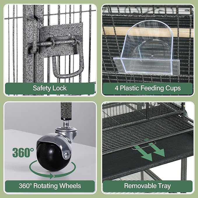ZENY 53-Inch Bird Flight Cage, Wrought Iron Standing Large - Image 5