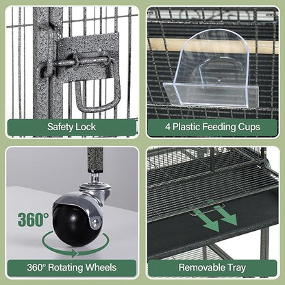 ZENY 53-Inch Bird Flight Cage, Wrought Iron Standing Large - Image 5