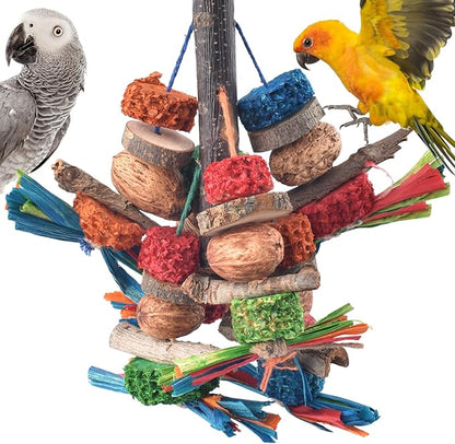 Bissap Bird Chew Toys, Natural Bark Corncob Nuts Parrot Toys and Treats by Bissap