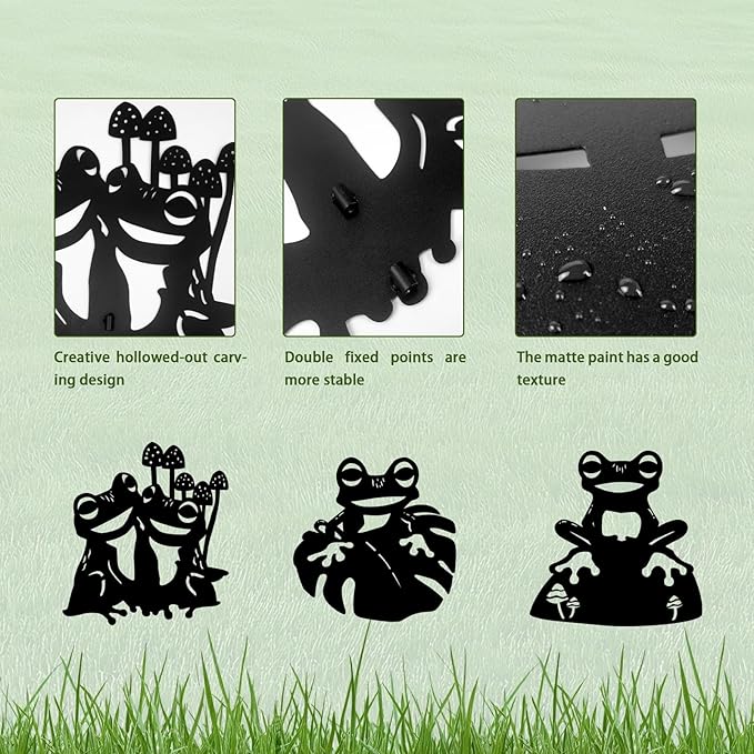 3 Pack Frog Metal Garden Decorative Stakes, Weather Proof Silhouette Statues - Image 5