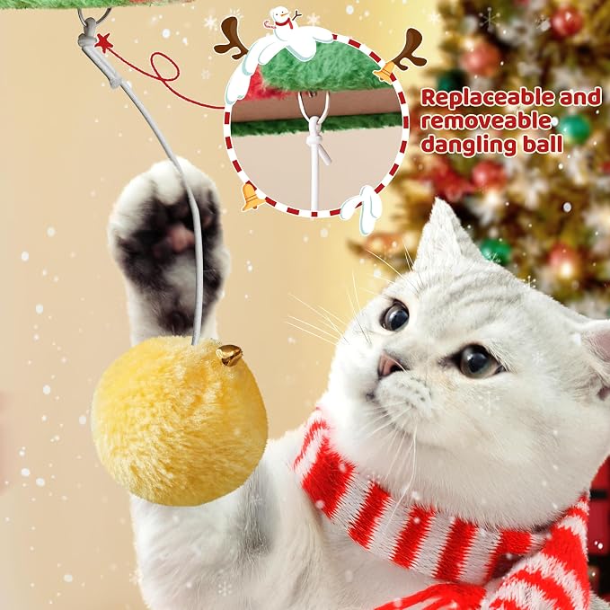 Yaheetech 54in Christmas Cat Tree, 2 Cozy Caves, Scratching Posts, Climbing - Image 9