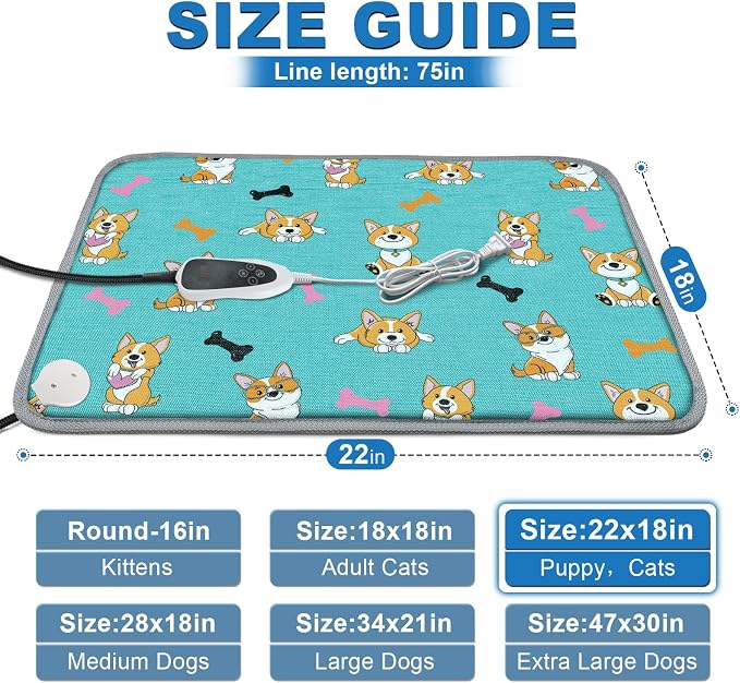 Cat Heating Pad, 22x18 in Heated Cat Bed, Adjustable Thermostat+Constant On - Image 2