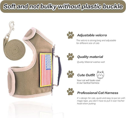 Tactical Cat Harness and Leash for Walking Escape Proof, Adjustable Cat Walking - Image 3