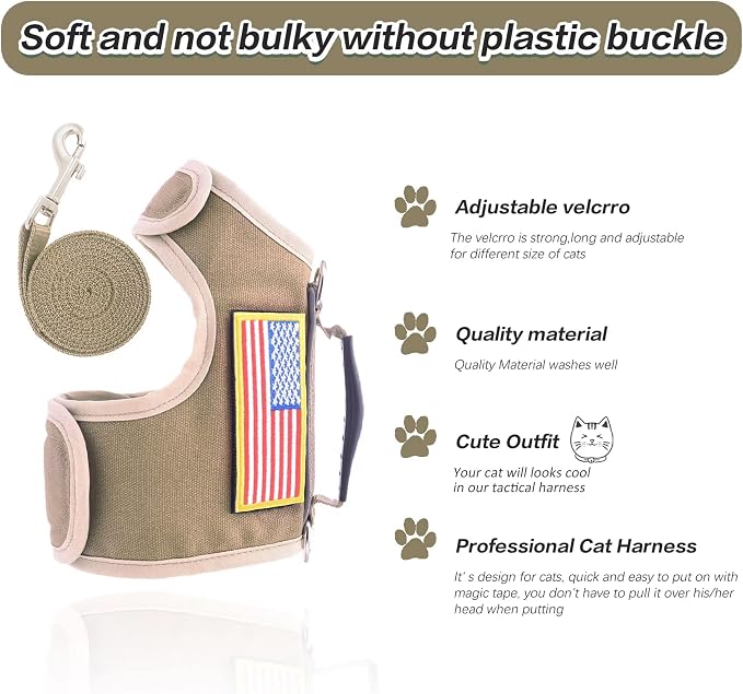 Tactical Cat Harness and Leash for Walking Escape Proof, Adjustable Cat Walking - Image 3