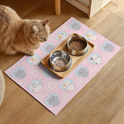Cat Feedings Mats 20x12 inch Pink Kitten Print Pet Bowl Placemat Non Slip Mat - Image 2