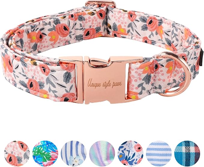 Unique style paws Dog Collar Metal Buckle Pink Rose Puppy Collar Flower Gift by Uniquestylepaws