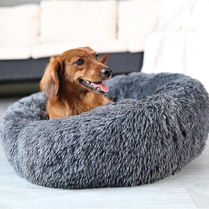 Calming Donut Dogs Beds for Medium Dogs up to 45 lb, 30inch Anti-Slip Plush - Image 2