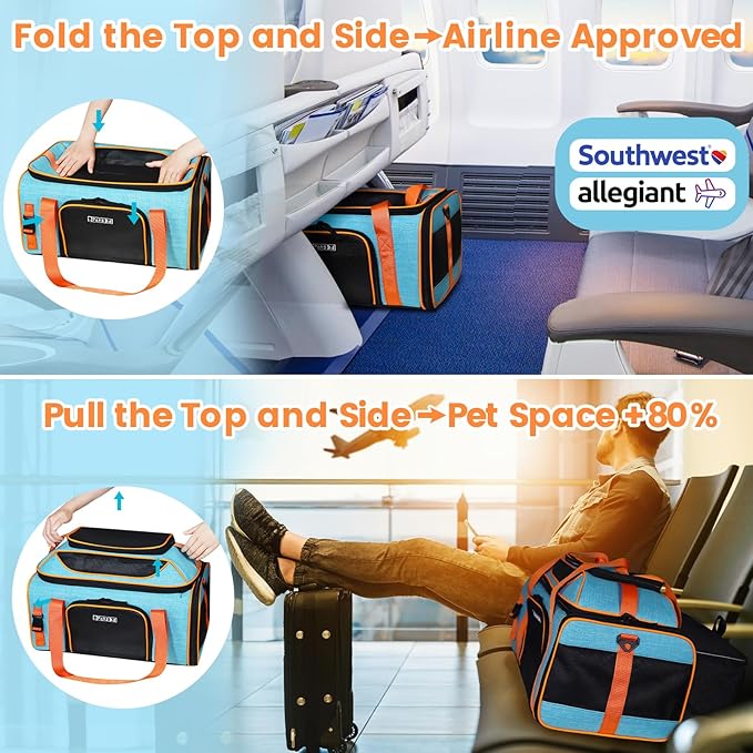 Petskd Top-Expandable Pet Carrier 19x13x9 Inches Southwest Allegiant Airlines - Image 2