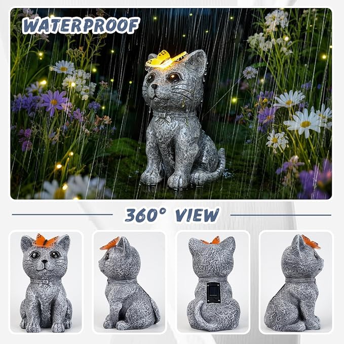 Solar Cat Garden Statues Outdoor Decor - Image 2