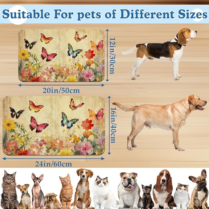Vintage Butterfly Floral Pet Food Mat - Image 2