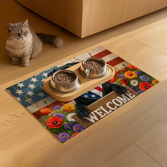 Patriotic 4th of July Flag Dog Pet Food Mat Independence Day Spill-Proof Pet - Image 9
