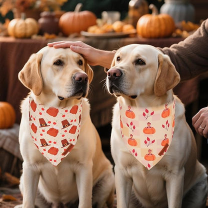 ADOGGYGO Thanksgiving Dog Bandanas 2 Pack, Reversible Turkey Pumpkin Pet Scarf - Image 3