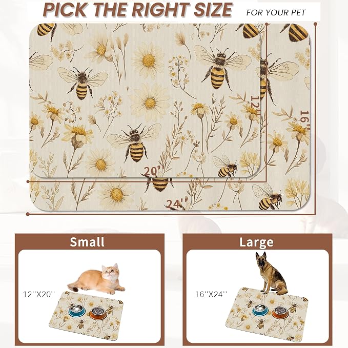 Bees Boho Daisy Floral Dog Food Mat - Image 2