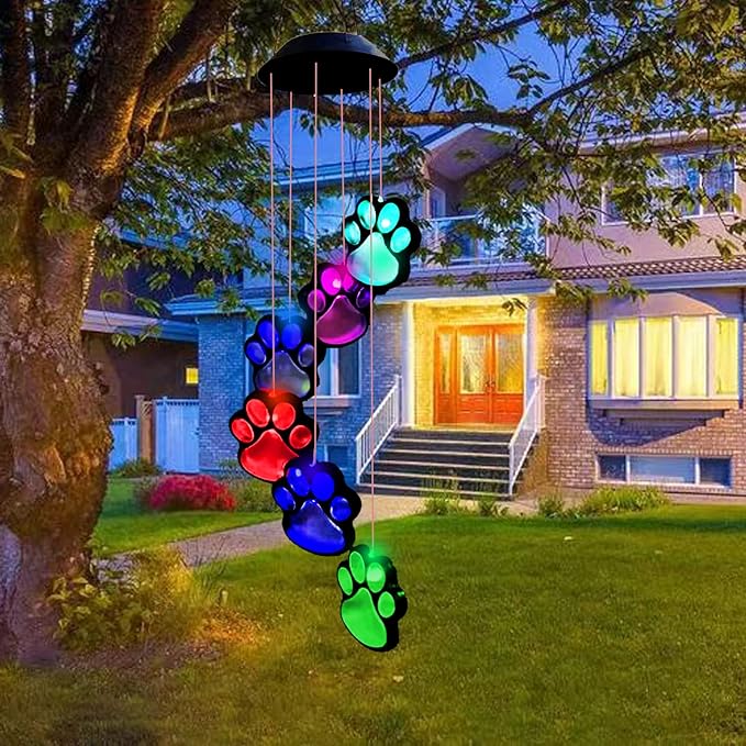 Paw Print Solar Wind Chimes for Outside, Dogs Cat Pet Pawprint Remembrance Wind - Image 3