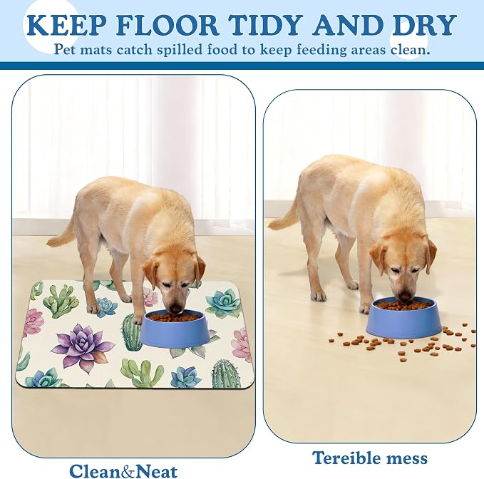 Cactus Flower Pet Feeding Mat for Floors–Christmas Stocking Absorbent Quick Dry - Image 5