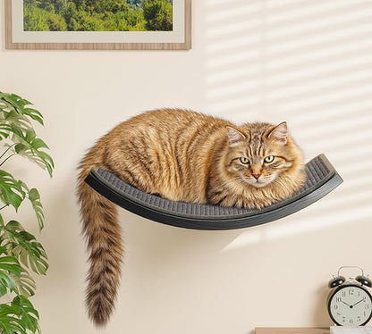 Gray Cat Wall Shelf with Grey Sisal Mat, Curved Cat Bed by PELUOMOZ