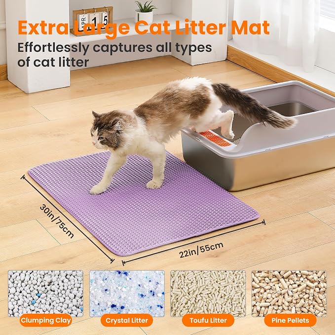 Extra Large Cat Litter Mat, 30x22 Inches Honeycomb Double Layer Cat Litter - Image 2