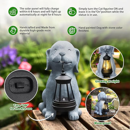 Solar Dog Garden Statue with Lantern, Outdoor Waterproof Dog Figurine Decor - Image 4