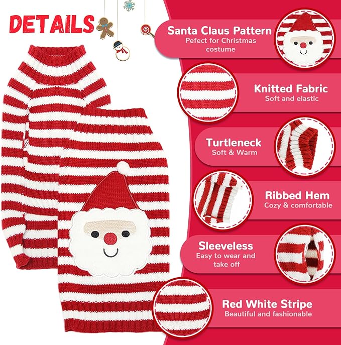 Dog Christmas Sweater Xmas Pet Clothes Cute Striped Santa Claus Costume Holiday - Image 4