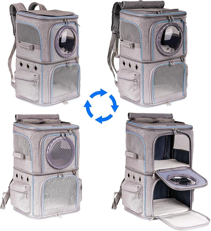 2-in-1 Pet Carrier Backpack for Two Cats or One Dog, Double-Layer 2 Compartment - Image 6